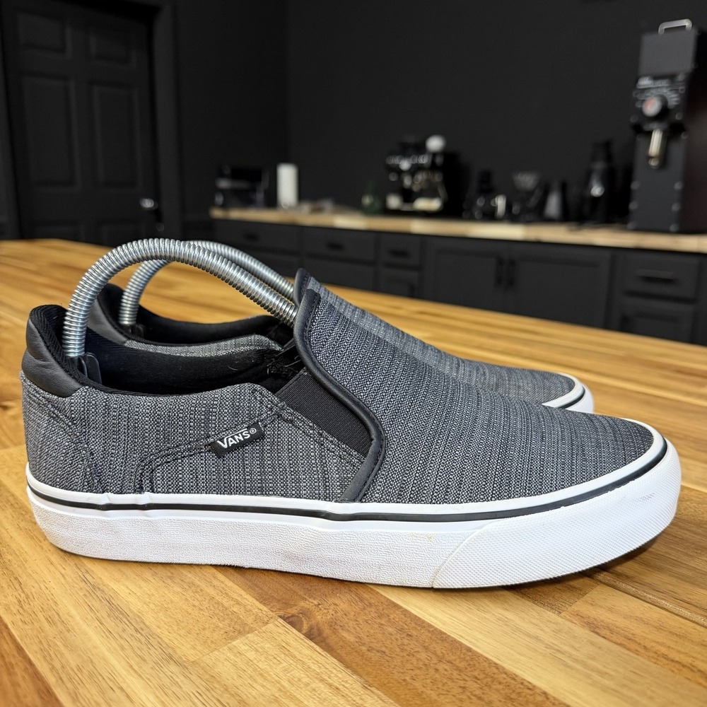 Vans Asher Deluxe Men's Slip On Shoes Sz 9.5 Deluxe Textile Black Grey Skate